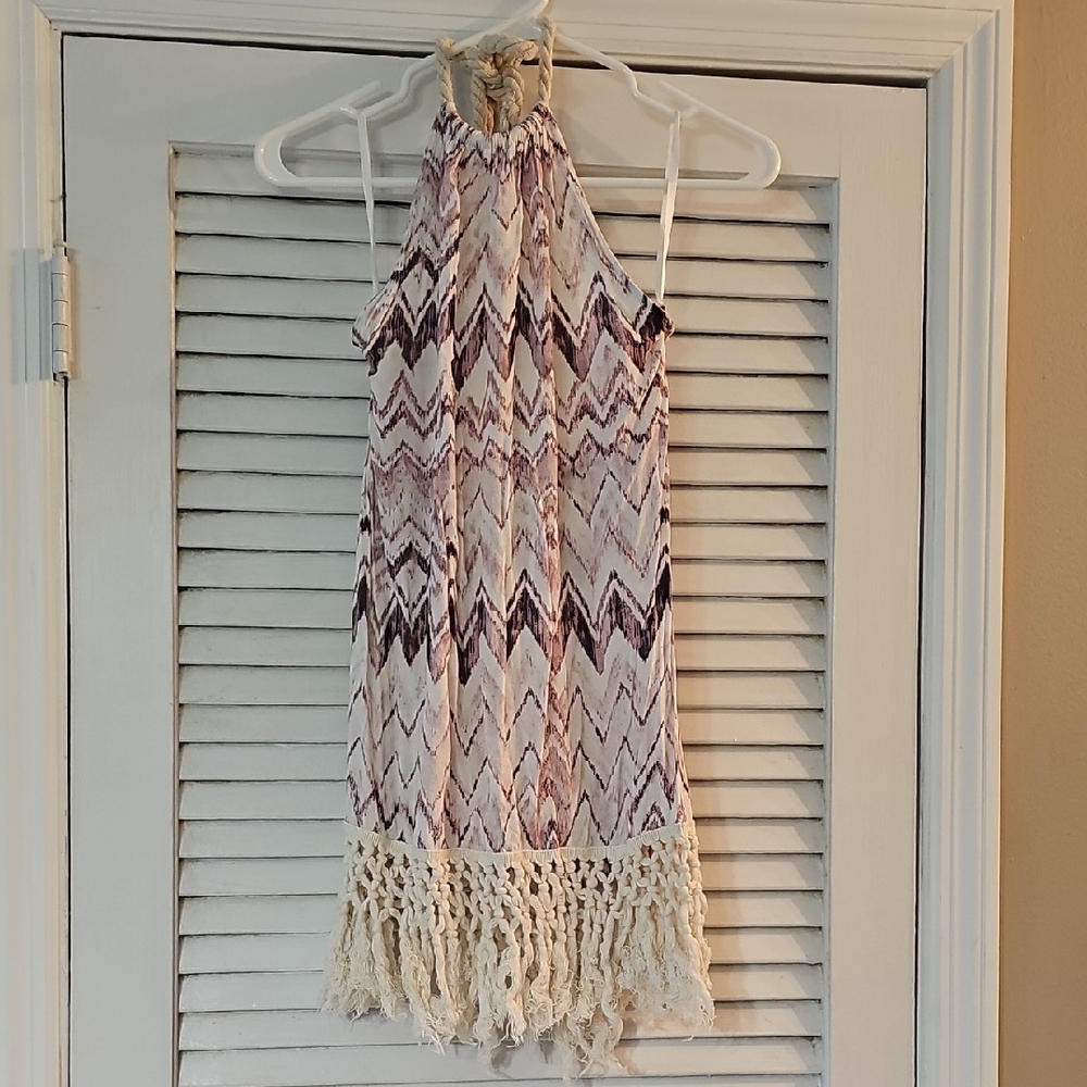 Boho Chevron Fringe Cotton Accent Hanging - Cream and Brown